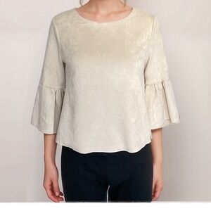 Altar'd State Blouse Women Sz S Cream Flouce Sleeve Faux Suede‎ Fairy Boho